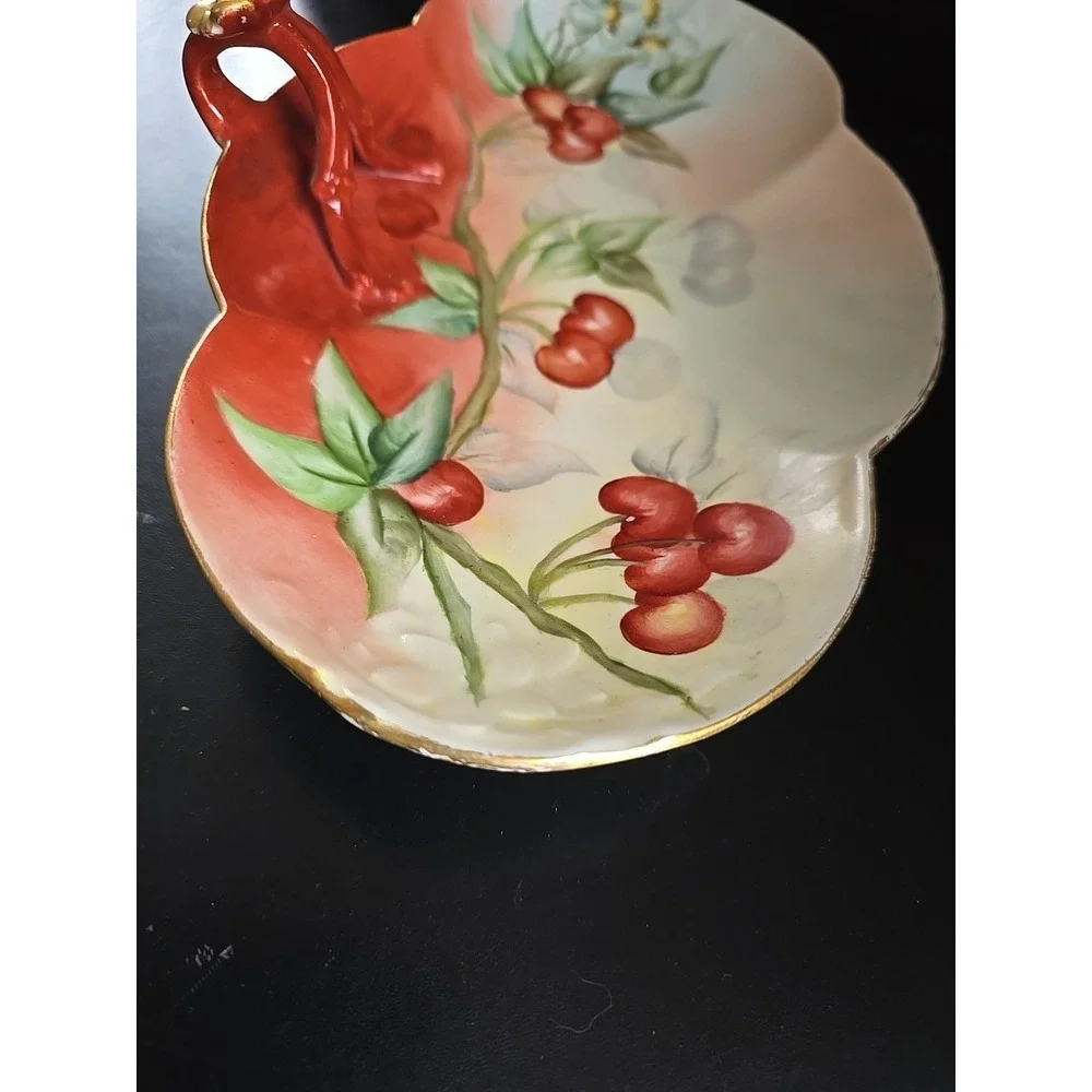 Limoges Cherries Split Handled Victorian Vanity Tray W.G. & Co Antique Gold Trim